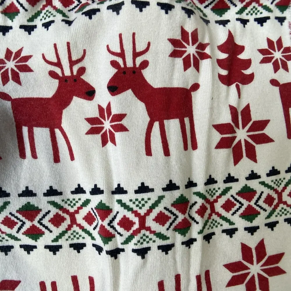 Hanna Andersson Pajamas Sz 18-24 mo White Red Zip Up Fair Isle Reindeer